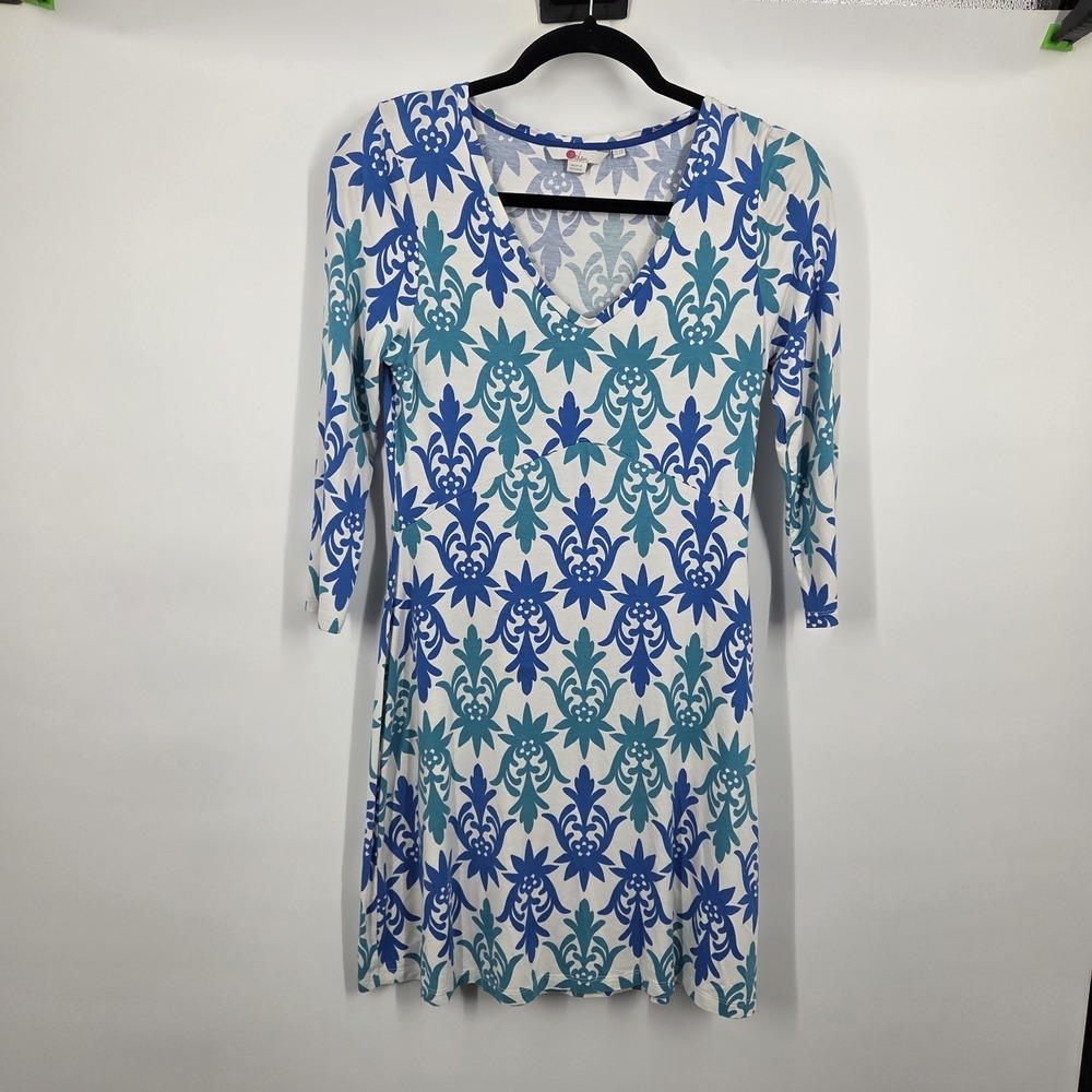 Boden White & Blue Tori Jersey Tunic SZ 4R Casual Comfort Resort Vacation Preppy